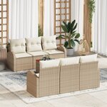 Ensemble de canapé de jardin 7 pièces avec coussins polyrotin beige acacia