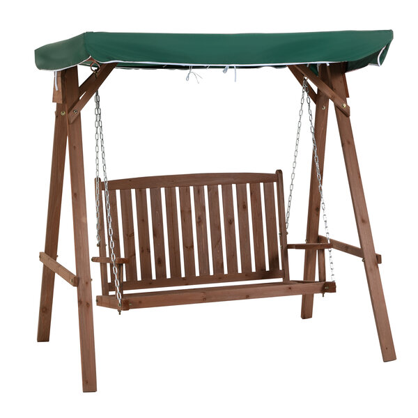 Balancelle de jardin 2 places dim. 1 6L x 1 2l x 1 65H m charge max. reco. 227 Kg toit pare-soleil intégré bois de sapin polyester vert