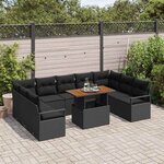 vidaXL Ensemble de canapé de jardin avec coussin 10 Pièces Noir et Marron