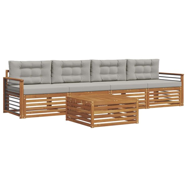 vidaXL Ensemble de canapés d'extérieur 5 pc Gris Naturel et Clair