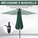 Parasol inclinable de jardin balcon terrasse manivelle toile polyester imperméabilisée haute densité 180 g/m² Ø2 7 x 2 35H m alu vert