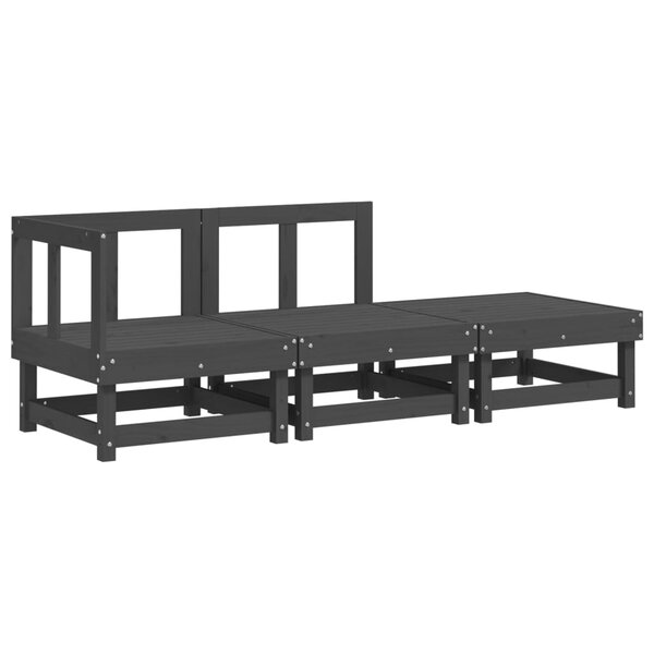 vidaXL Salon de jardin 3 Pièces gris bois massif de pin