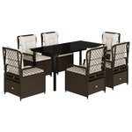 vidaXL Ensemble à manger de jardin et coussins 7 Pièces marron rotin