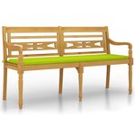 vidaXL Banc Batavia avec coussin vert brillant 150 cm Bois teck massif