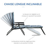 Bain de soleil pliable transat inclinable 6 positions grand confort avec matelas + accoudoirs acier polyester multicolore