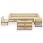 vidaXL Salon de jardin 11 Pièces avec coussins Marron miel Bois de pin