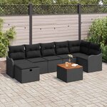vidaXL Ensemble de canapé de jardin avec coussin 8 Pièces Noir Poly rotin