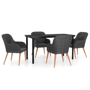 vidaXL Ensemble à manger de jardin avec coussins 5 Pièces Noir