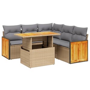 vidaXL Salon de jardin avec coussins 6 Pièces beige résine tressée