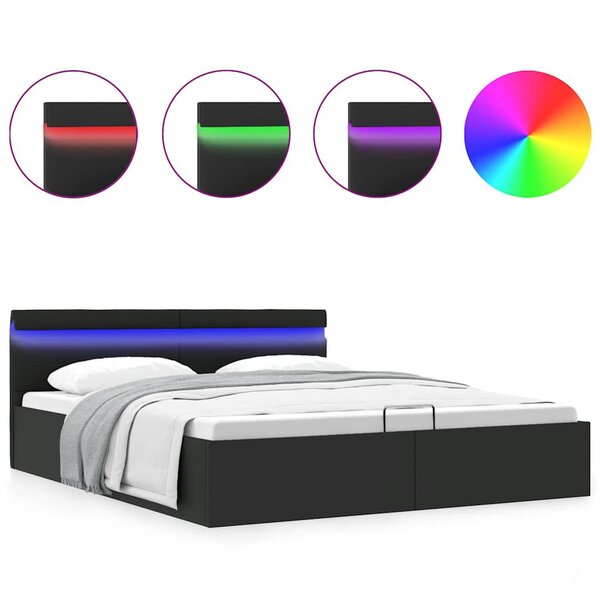 vidaXL Cadre de lit à rangement hydraulique sans matelas avec LED noir