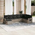 vidaXL Salon de jardin 8 Pièces avec coussins gris clair résine tressée