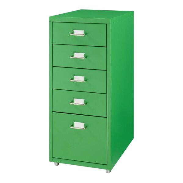 Caisson de bureau armoire meuble de rangement à roulettes avec 5 tiroirs 69 x 28 x 41 cm vert pomme 03_0009109