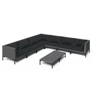 vidaXL Salon de jardin 8 Pièces avec coussins Résine tressée Gris foncé