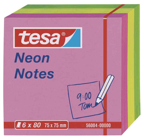 Lot de 6 Bloc-notes repositionnables  75 x 75 mm  tricolore Neon TESA