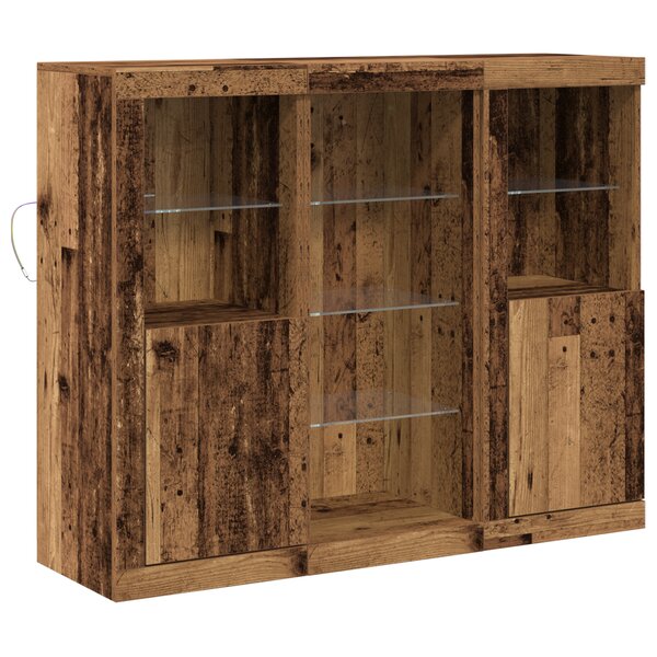 Meuble de rangement vidaXL avec lumières LED vieux bois 123x37x100 cm bois d'ingénierie