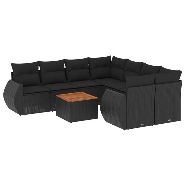 vidaXL Salon de jardin 9 Pièces avec coussins noir résine tressée