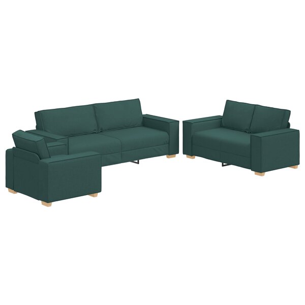 Ensemble de canapé 3 pièces avec coussins en tissu vert foncé