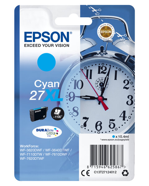 Epson cartouche reveil encre du 27xl cartouche dencre cyan haute capacite 10.4ml 1.100 pages 1-pack rf-am blister