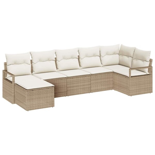 vidaXL Ensemble de canapé de jardin 7 Pièces Beige Poly rotin