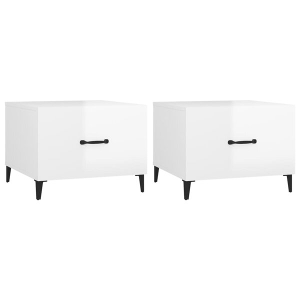 vidaXL Tables basses avec pieds métal 2 Pièces Blanc brillant 50x50x40 cm