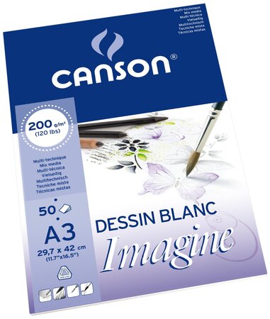 Bloc 50 feuilles à dessin Imagine A3 220 g Blanc naturel CANSON - La Poste
