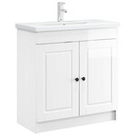 vidaXL Armoire sous évier de salle de bain Blanc brillant