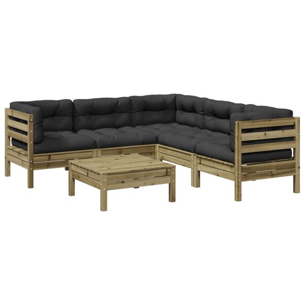 vidaXL Salon de jardin 6 Pièces avec coussins bois de pin imprégné