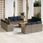 vidaXL Salon de jardin avec coussins 13 Pièces gris résine tressée