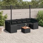 vidaXL Salon de jardin 8 Pièces avec coussins noir résine tressée