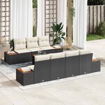 vidaXL Ensemble de canapé de jardin avec coussin 8 Pièces Noir Poly rotin