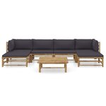 vidaXL Salon de jardin 7 Pièces avec coussins gris foncé bambou