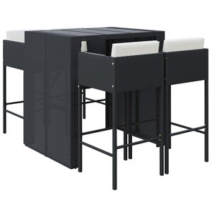vidaXL Ensemble de bar de jardin 5 Pièces avec coussins noir poly rotin