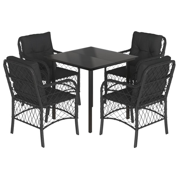 vidaXL Ensemble à manger de jardin coussins 5Pièces Noir Résine tressée