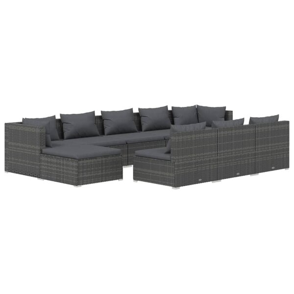 vidaXL Salon de jardin 10 Pièces avec coussins Gris Résine tressée