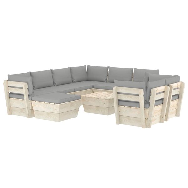 vidaXL Salon de jardin palette 10 Pièces avec coussins bois d'épicéa