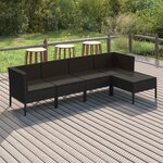 vidaXL Salon de jardin 5 Pièces avec coussins résine tressée noir