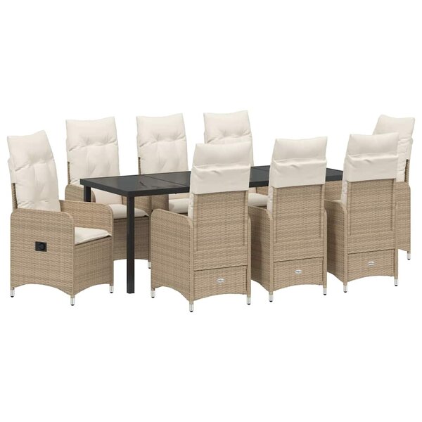 vidaXL Ensemble de salle à manger pour jardin 9 Pièces Beige polyrotin