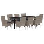 vidaXL Ensemble table et chaises avec coussin 9 Pièces Gris Rotin PE