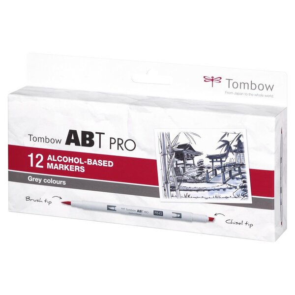 Set de 12 Marqueurs Base Alcool Double Pointe ABT PRO couleurs gris TOMBOW