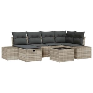 vidaXL Ensemble de canapé de jardin 7 Pièces Gris clair Poly rotin