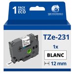 Ruban compatible Brother TZe-231 - Texte noir sur fond blanc - Largeur 12 mm x 8 mètres