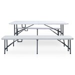 Table pliable de jardin avec 2 bancs 180 cm acier et pehd blanc 02_0018691