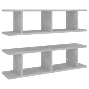 vidaXL Étagères murales 2 Pièces Gris béton 75x18x20 cm bois d'ingénierie