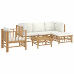 Salon de jardin meuble d'extérieur ensemble de mobilier 6 pièces avec coussins blanc crème bambou 02_0016636
