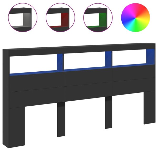 vidaXL Armoire tête de lit avec LED noir 200x17x102 cm