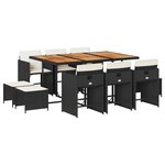 vidaXL Ensemble à manger de jardin 11 Pièces coussins noir résine tressée