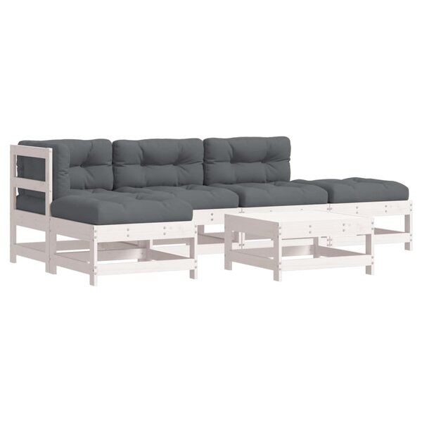 vidaXL Salon de jardin 6 Pièces avec coussins blanc bois massif