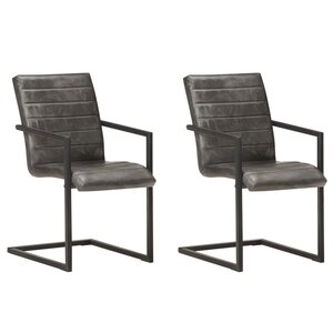 vidaXL Chaises à manger cantilever lot de 2 gris cuir véritable