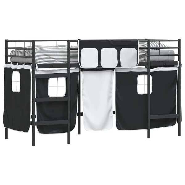 vidaXL Cadre de Lit Mezzanine pour Enfants avec Rideaux Noir