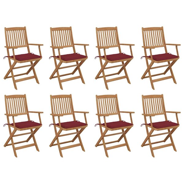 vidaXL Chaises pliables d'extérieur et coussins lot de 8 Bois d'acacia